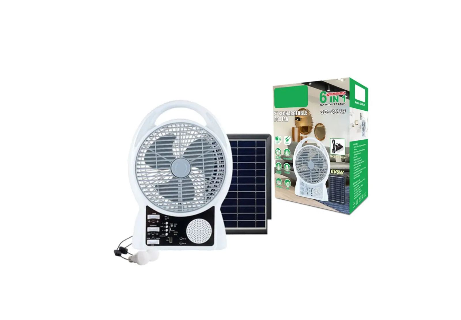 VENTILADOR RECARGABLE SOLAR 6 EN 1 - GD8029 *ENVIO INCLUIDO*